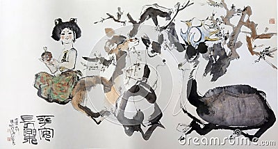 ChÃ©ng ShÃ­fÃ  Cheng Shifa Modern Chinese Painting Ethnic Groups Watercolor Brush Calligraphy Arts Scrolls Sketch Freehand Drawing Stock Photo